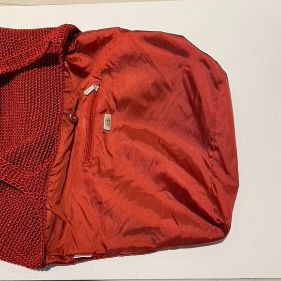 Le Sak Red Large Tote Crochet 2 handles Classic Casual - Picture 9 of 9